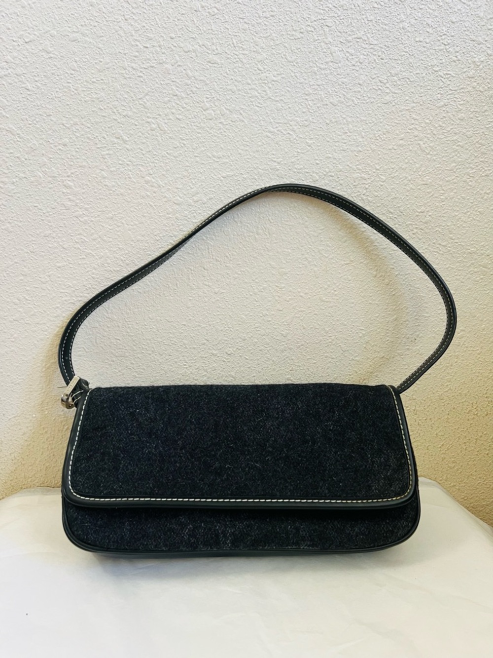 Nine West  Classic Chic Elegant Wool Small Shoulder Bag Stitching Accents
